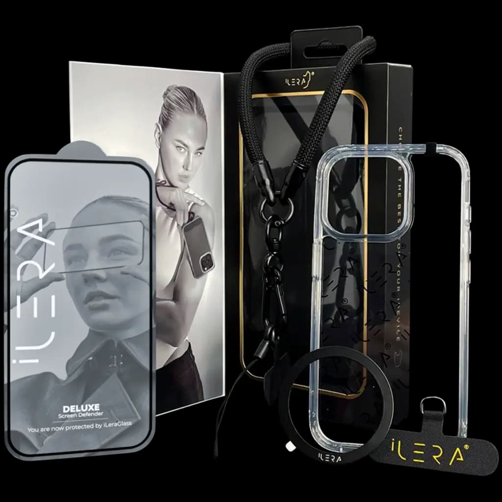 iLera Go Ice Case with Hand strap, 4- in-1  Delux Set Case Szkło ochronne pasek do iPhone 16