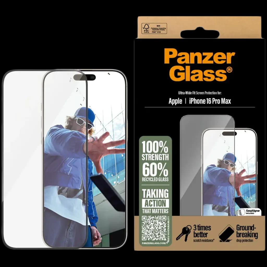 PANZERGLASS Protector iPhone 16 Pro Max, Ultra-Wide Fit