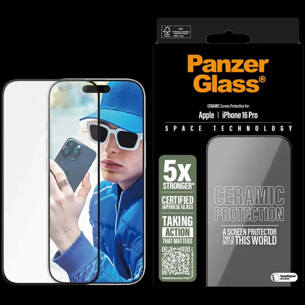PANZERGLASS Ceramic Screen Protector iPhone 16 Pro, Ultra-Wide Fit