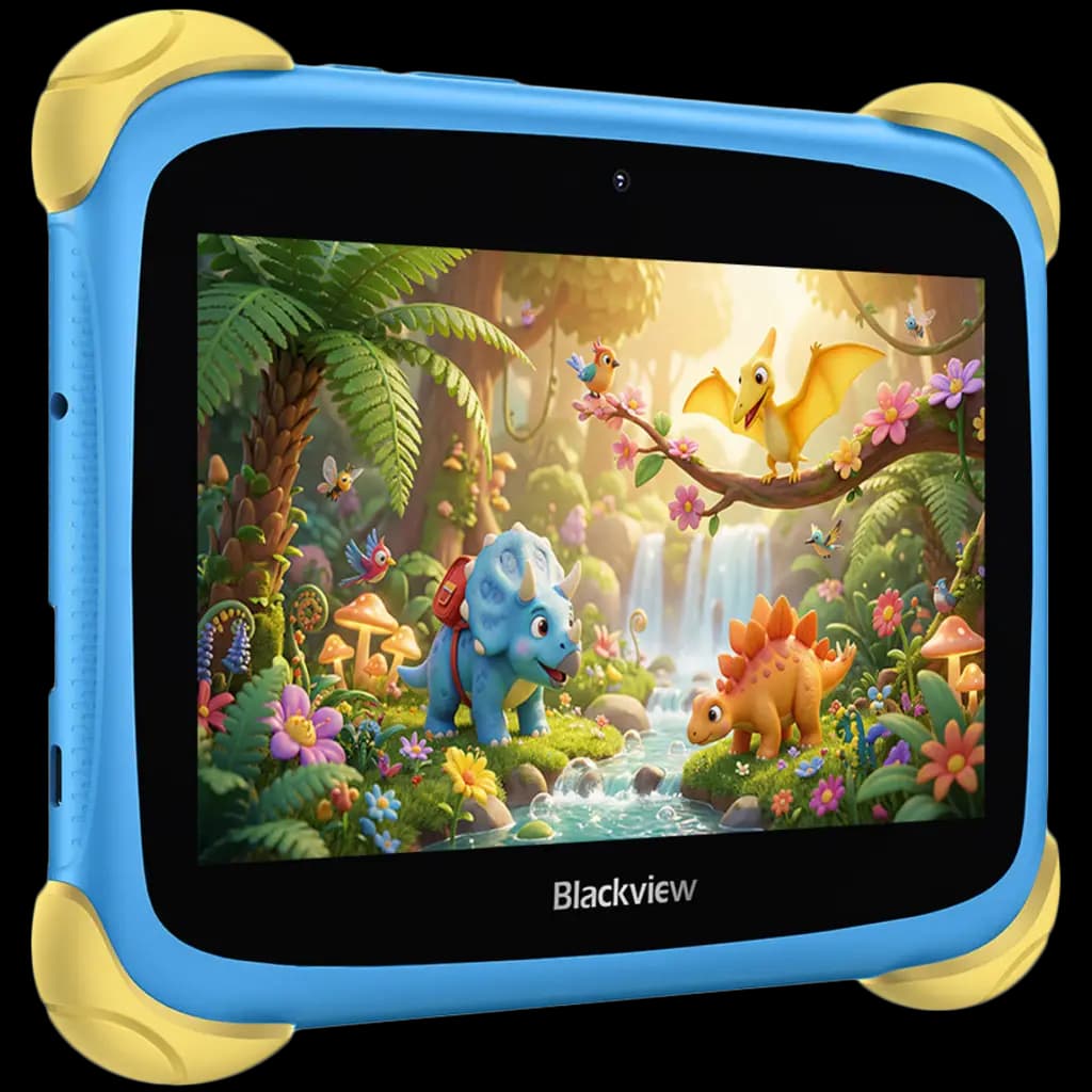 Blackview Link 1 Kids Mini WiFi6 7-inch 1024x600 HD+ 60Hz RK3562 2.0Hz 3GB+32GB 3000mAh Cam 2MP 5MP Stylus glass protector Handle Stand design Android 16 Brave Blue
