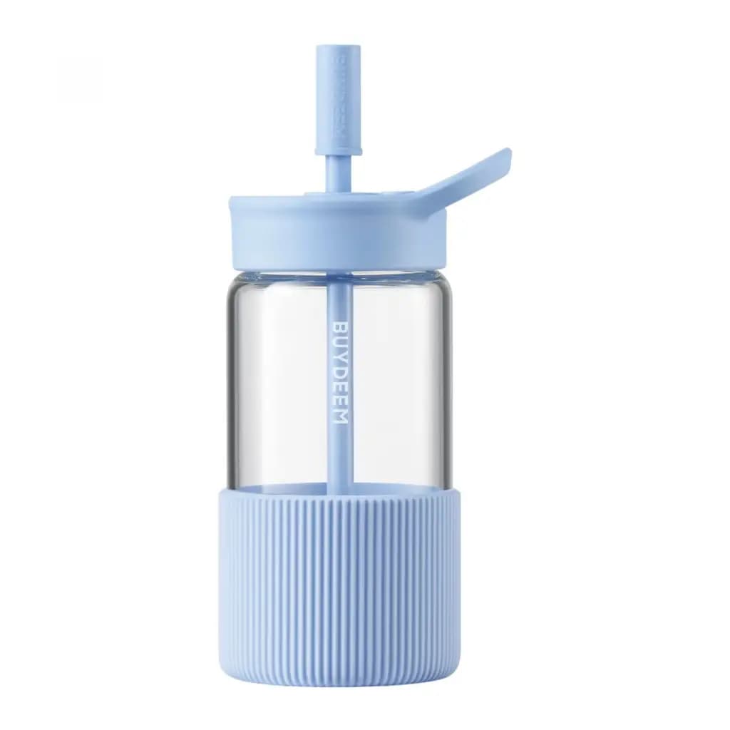 BUYDEEM Szklana butelka ze słomką 550ml, DG425, Blue