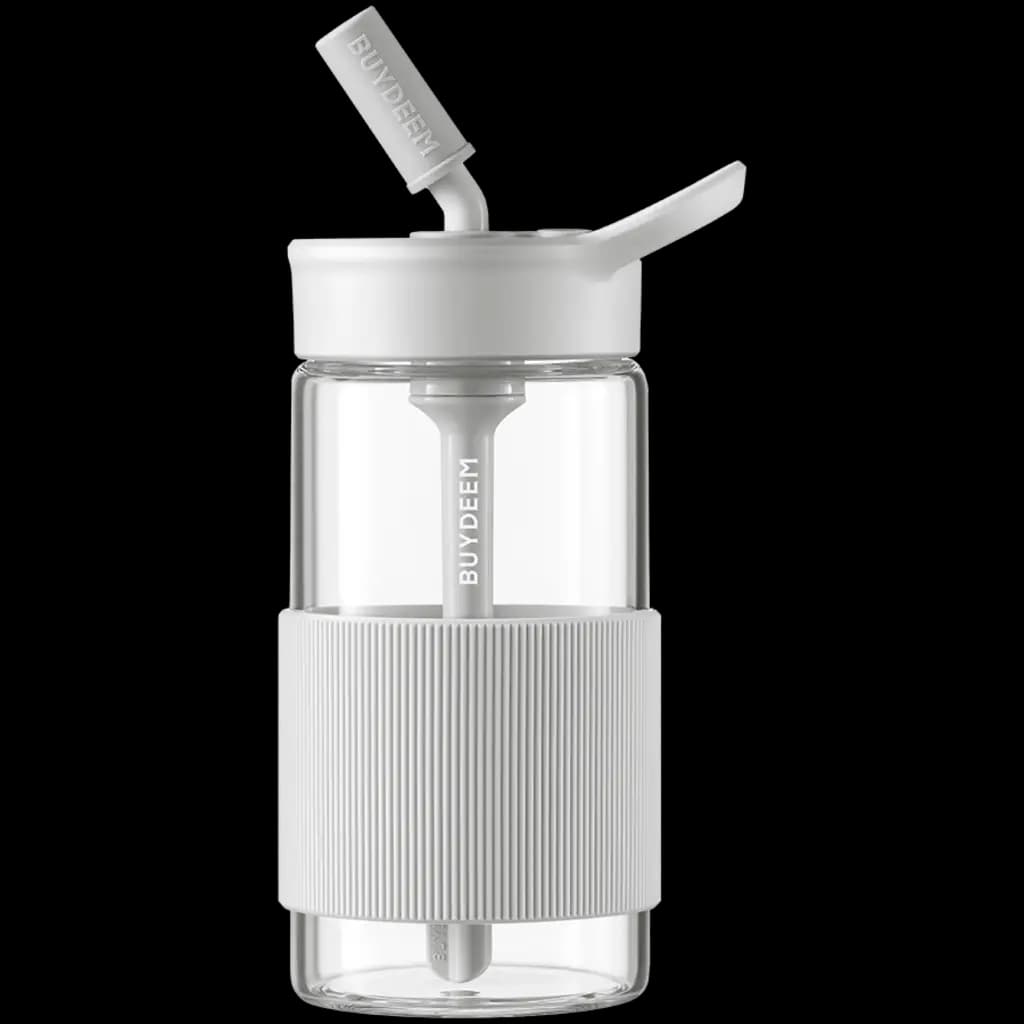 BUYDEEM Szklana butelka ze słomką 500 ml, CD1017, Oat White