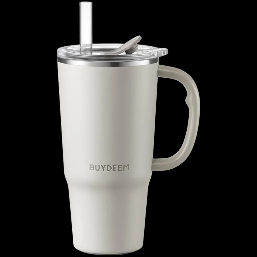BUYDEEM Kubek termiczny ze słomką 700 ml, DS57, Oat White