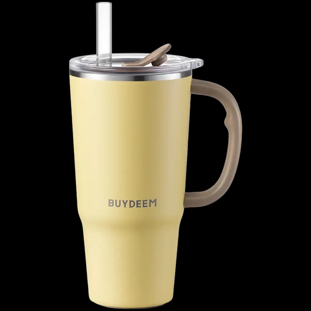 BUYDEEM Kubek termiczny ze słomką 700 ml, DS57, Mellow Yellow