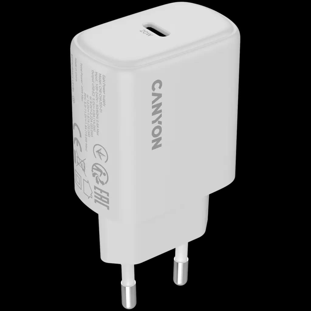 CANYON Ładowarka sieciowa OnCharge 200 20W 1xPD EU Biała