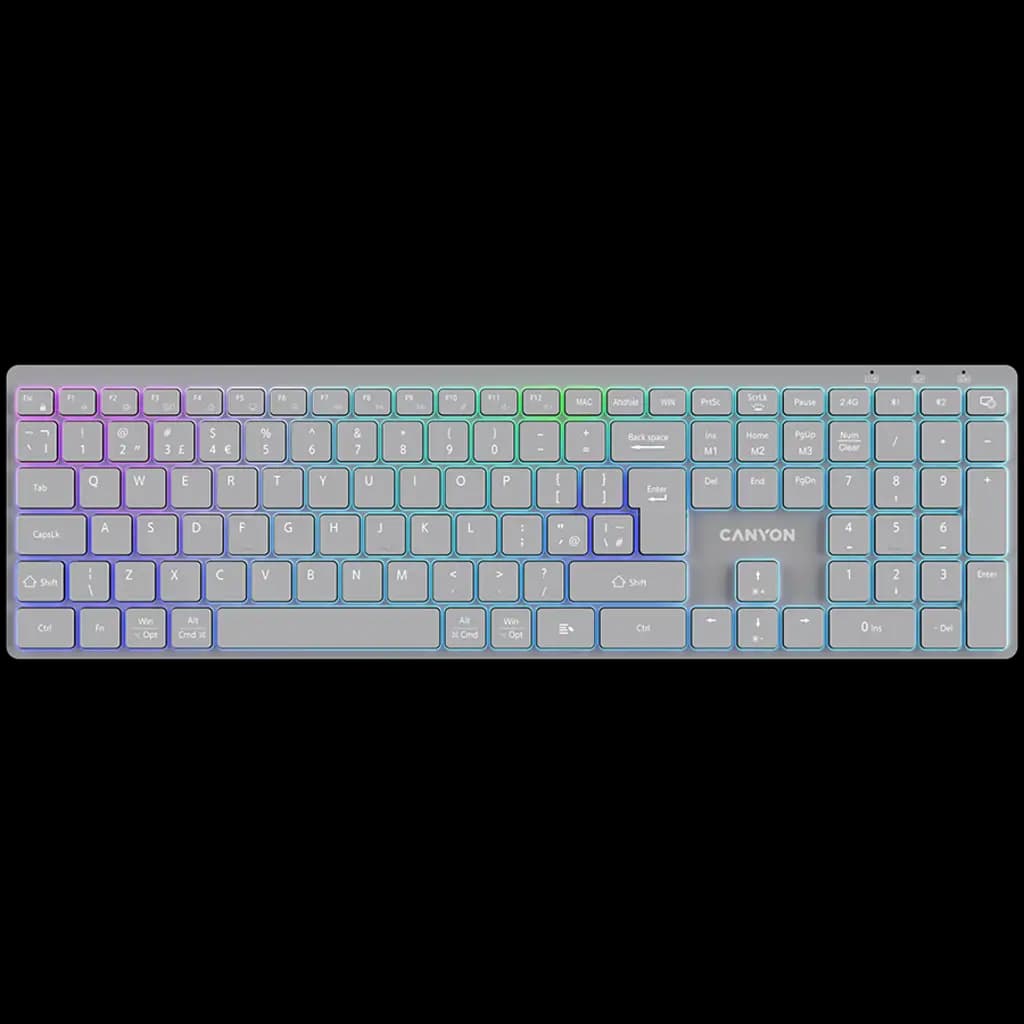CANYON Klawiatura HKB-W11 UK/US RGB Dwa Tryby Bezprzewodowa Szara