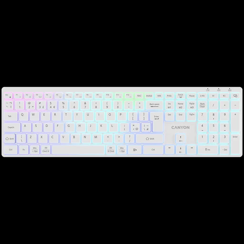 CANYON Klawiatura HKB-W11 UK/US RGB Dwa Tryby Bezprzewodowa Biała