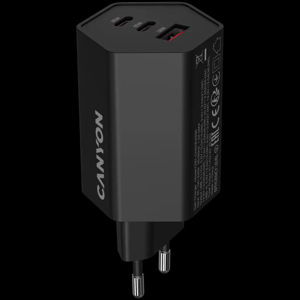 CANYON Ładowarka sieciowa HEXAGON 65 GaN 65W 2xPD 1xQC EU Czarna