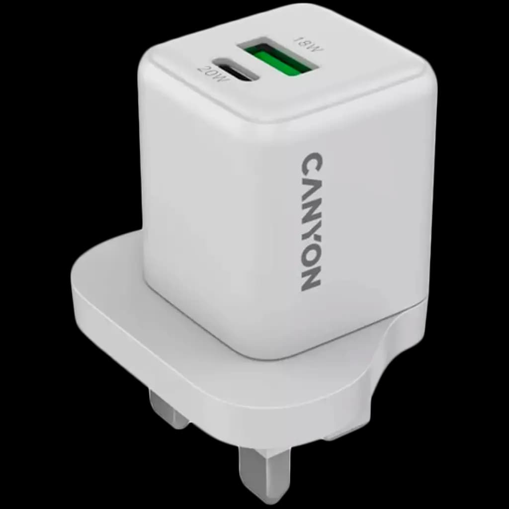CANYON Ładowarka sieciowa CU20AC GaN 20W 1xPD 1xQC UK Biała