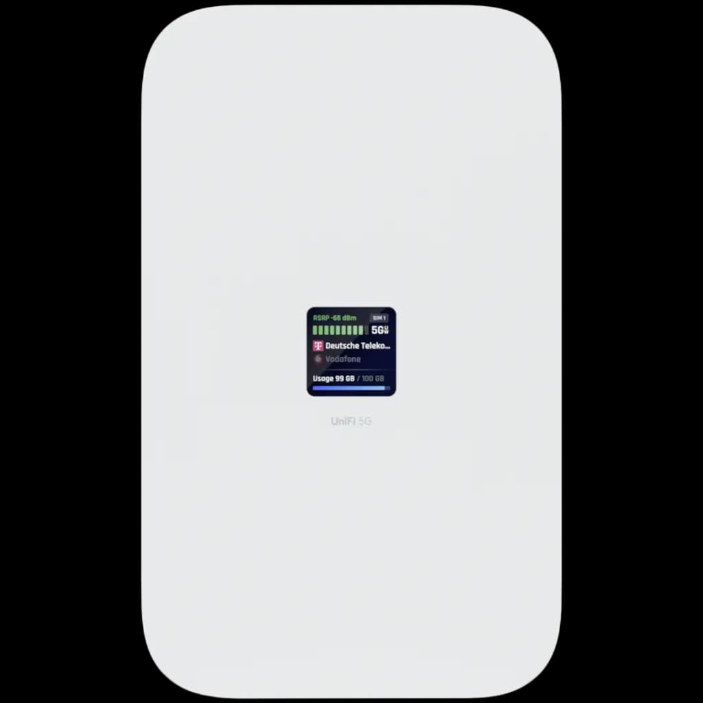 Ubiquiti UniFi U5G-Max high-performance 5G (3.4 Gbps) modem for any Unifi deployment. Instantly adopt through any UniFi PoE port, it delivers automatic setup, dual SIM/eSIM, and seamless failover