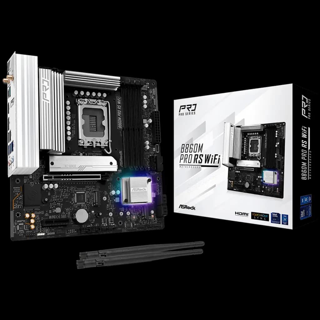 ASROCK MB Desktop B860M Pro Rs Wi-fi, S.1851, 4x DDR5, 1x PCIe 5.0 x16, 1x PCIe 4.0 x4, 1x Blazing M.2, 2x Hyper M.2, 4x SATA3, 2x USB-C, 8x USB 3.2, 6x USB 2.0, 1x RJ-45 2.5GB Lan, 802.11axe Wi-Fi 6E + Bluetooth 5.3, ATX