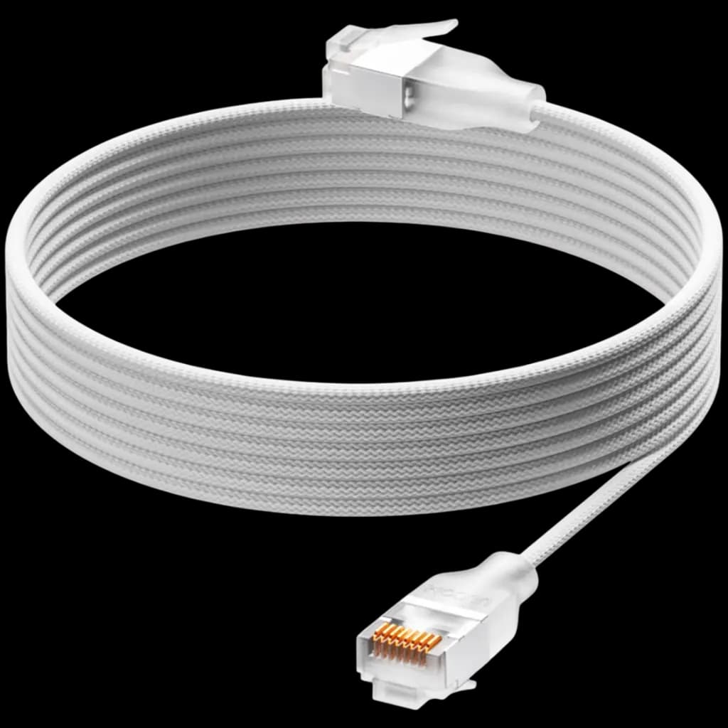 Ubiquiti UACC-Cable-Patch-EL-C6A-0.15M-W Ultra-thin braided patch cable, designed and optimized for 10 GbE networking Translucent booted RJ45 for optimal Etherlighting brightness