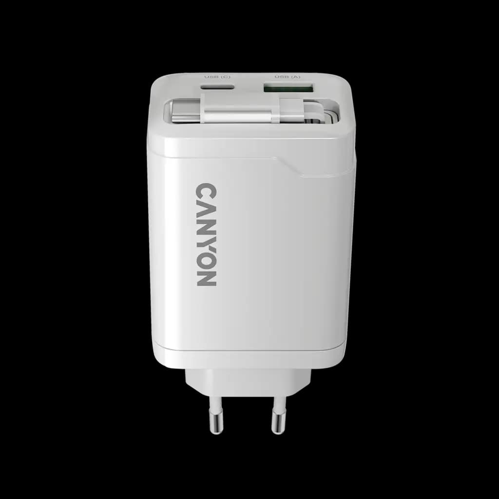 CANYON charger OnCharge 65RC Build-In Cable USB-C 65W 1xPD 1xQC EU White