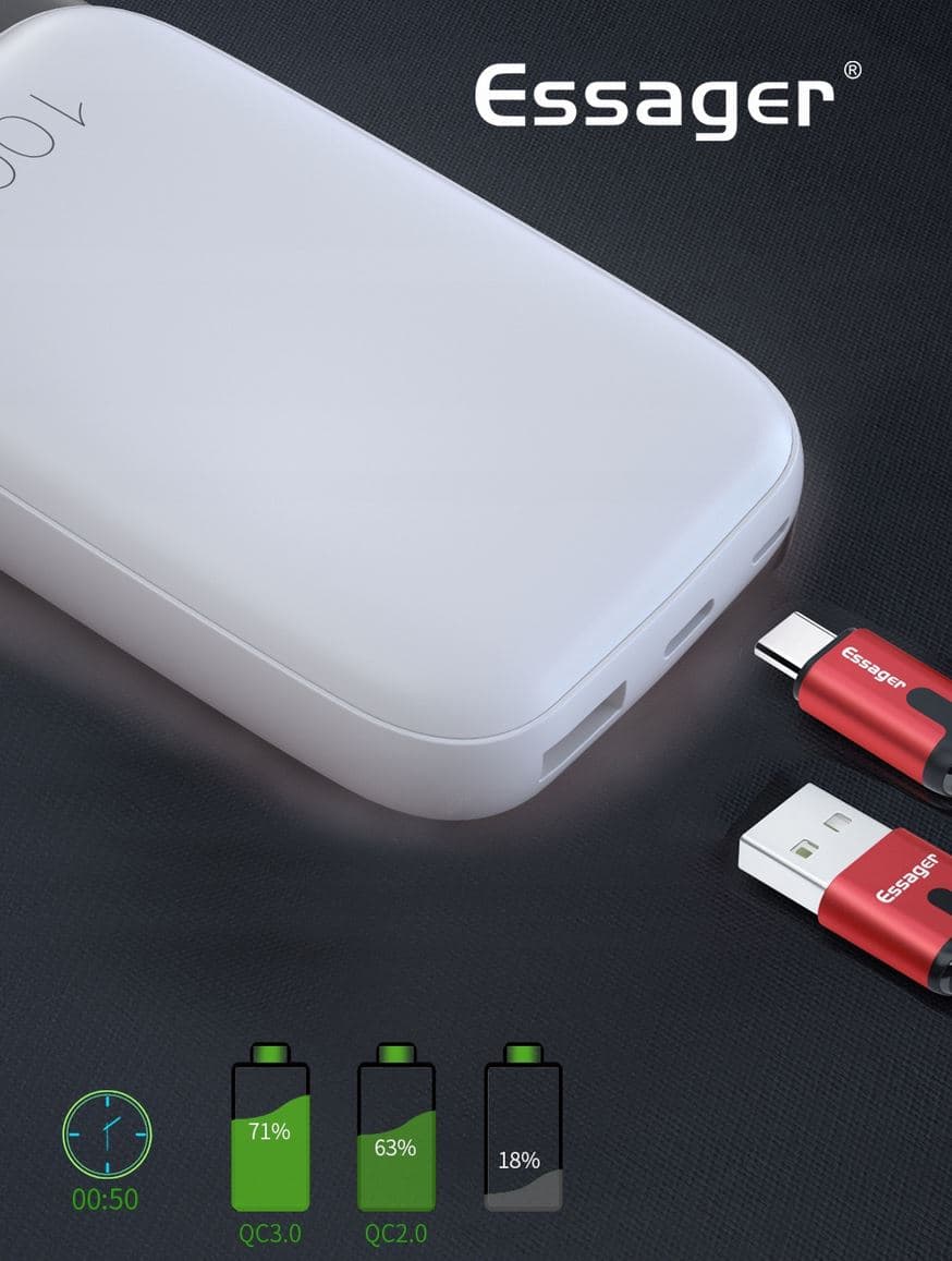 essager powerbank bateria 10000mah usb-c qc pd 3.0
