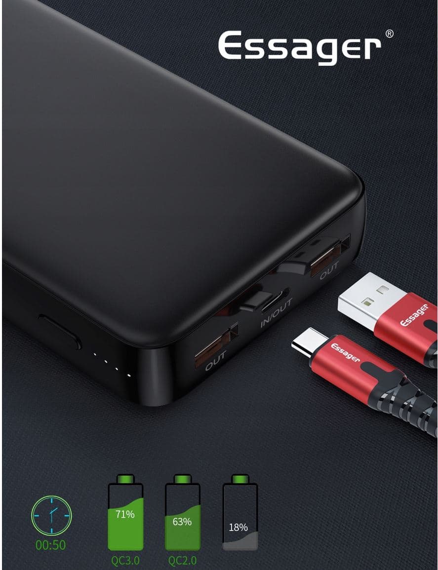 essager powerbank bateria 20000mah usb-c qc pd 3.0